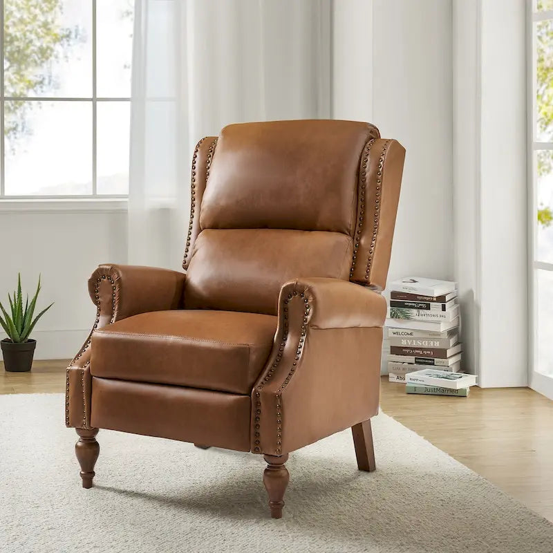 Terri Traditional Vegan Leather Manual Push Back Recliner by 