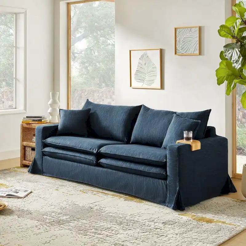 Divano moderno sfoderabile con portabicchieri e cuscini reversibili