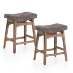 Sgabelli da bar in legno massello da 24 pollici con cuscino in tessuto di lino / pelle PU, set da 2