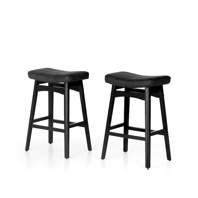 Sgabelli da bar in legno massello da 24 pollici con cuscino in tessuto di lino / pelle PU, set da 2