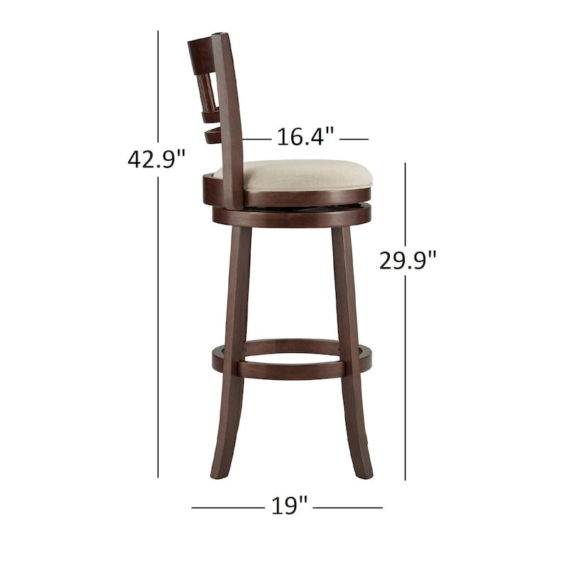 Sgabello da bar girevole marrone ad altezza bancone con schienale alto da 29 pollici