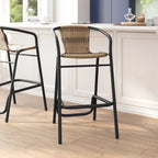 Sgabello da bar in rattan per ristorante da interno/esterno con telaio in alluminio - N/A
