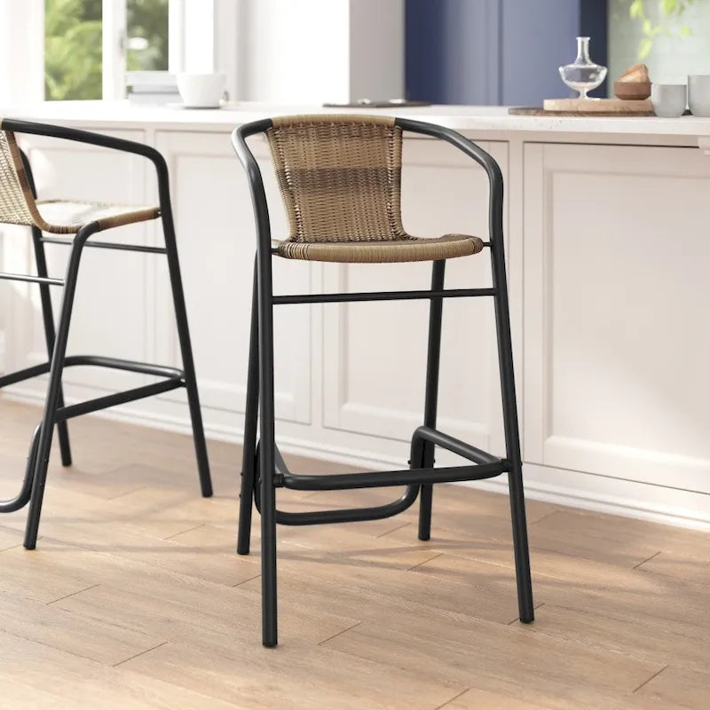 Sgabello da bar in rattan per ristorante da interno/esterno con telaio in alluminio - N/A