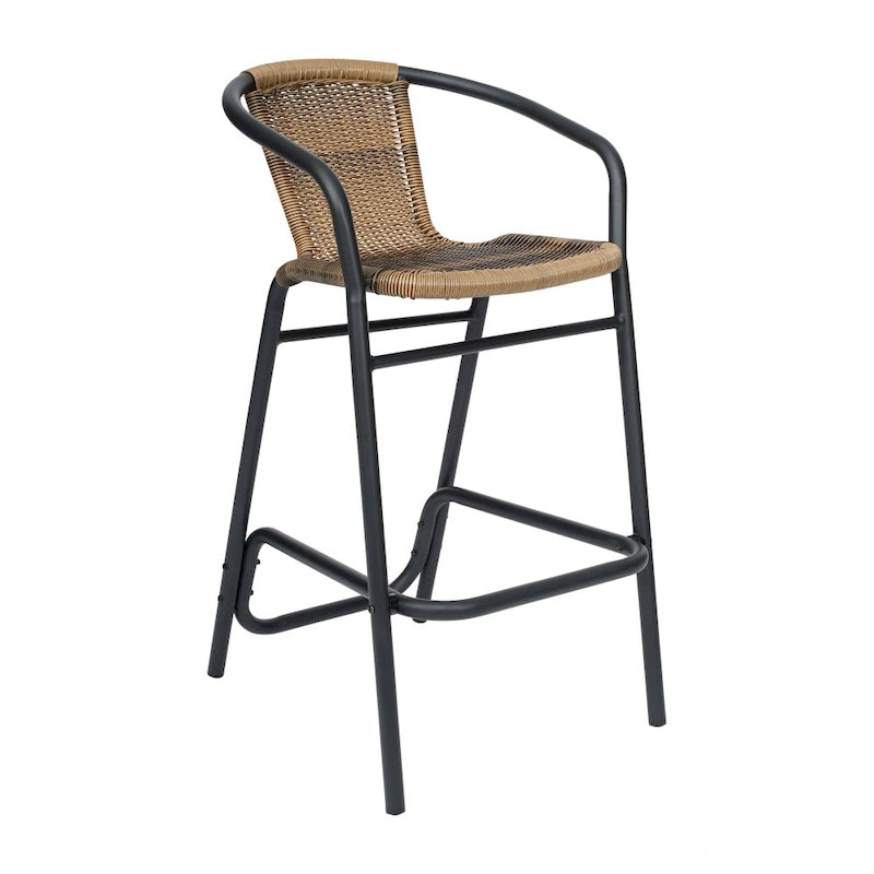 Sgabello da bar in rattan per ristorante da interno/esterno con telaio in alluminio - N/A