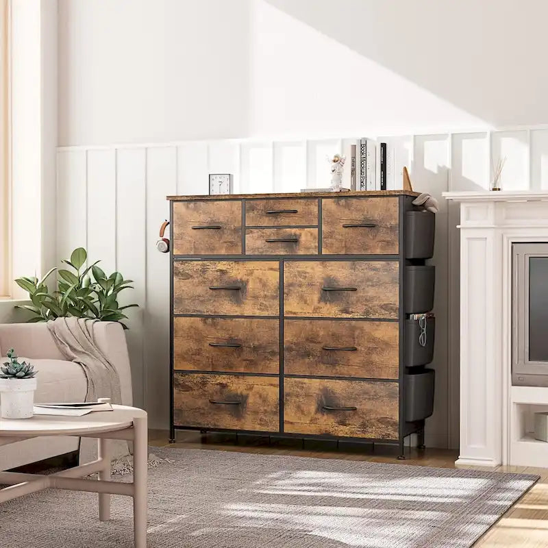 Comò a 10 cassetti, Armadio in Tessuto, Torre Contenitore Organizer per Camera da Letto