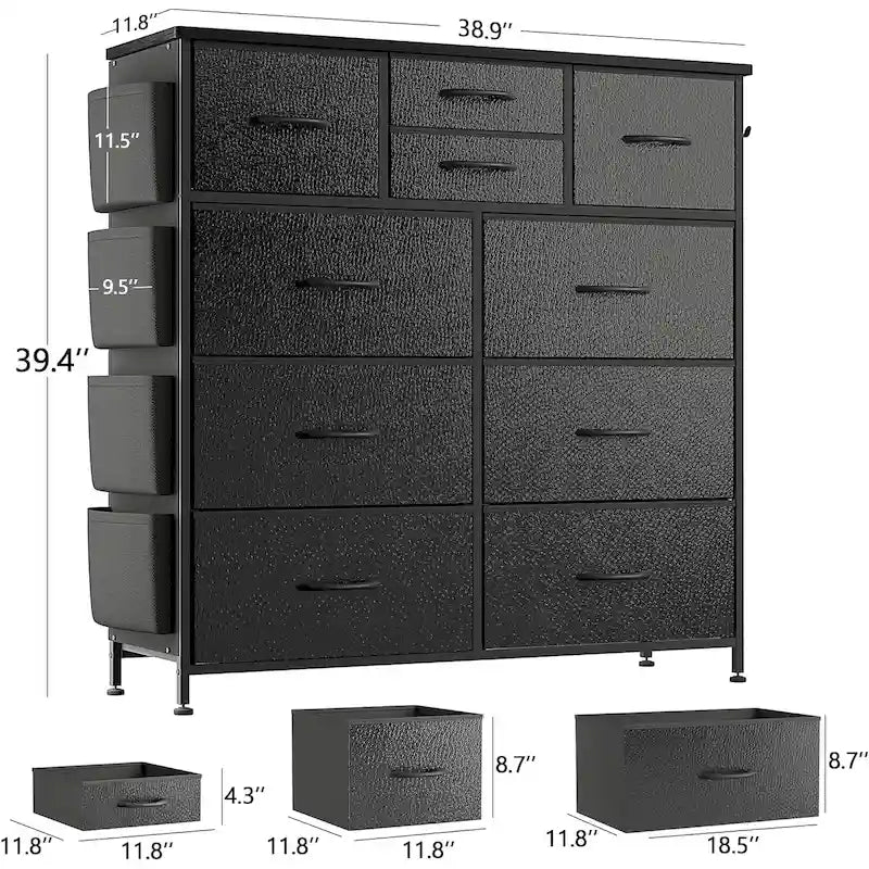 Comò a 10 cassetti, Armadio in Tessuto, Torre Contenitore Organizer per Camera da Letto