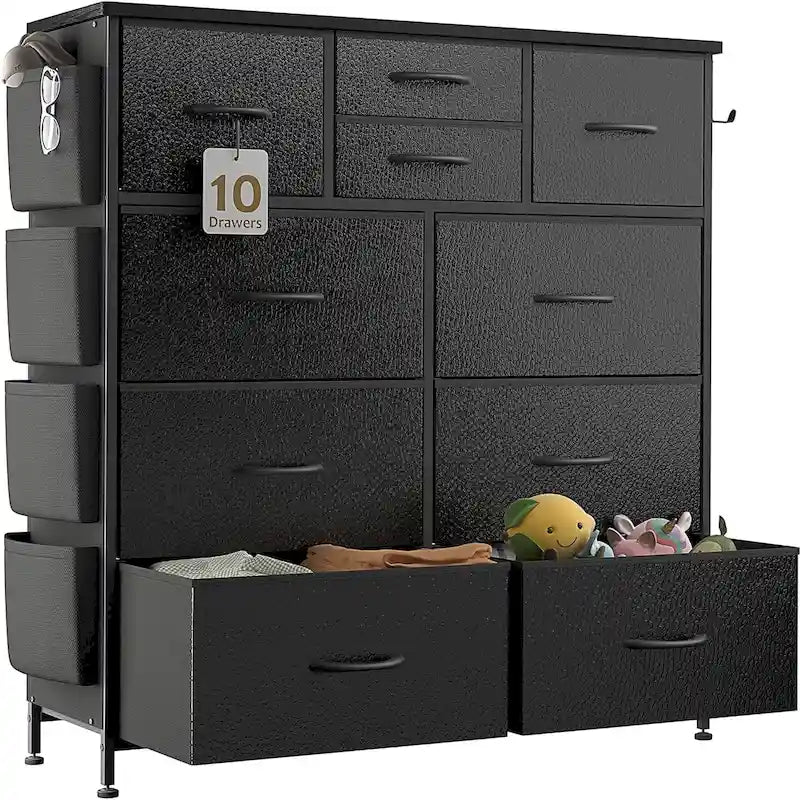 Comò a 10 cassetti, Armadio in Tessuto, Torre Contenitore Organizer per Camera da Letto