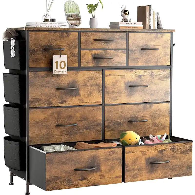 Comò a 10 cassetti, Armadio in Tessuto, Torre Contenitore Organizer per Camera da Letto