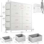 Comò a 10 cassetti, Armadio in Tessuto, Torre Contenitore Organizer per Camera da Letto