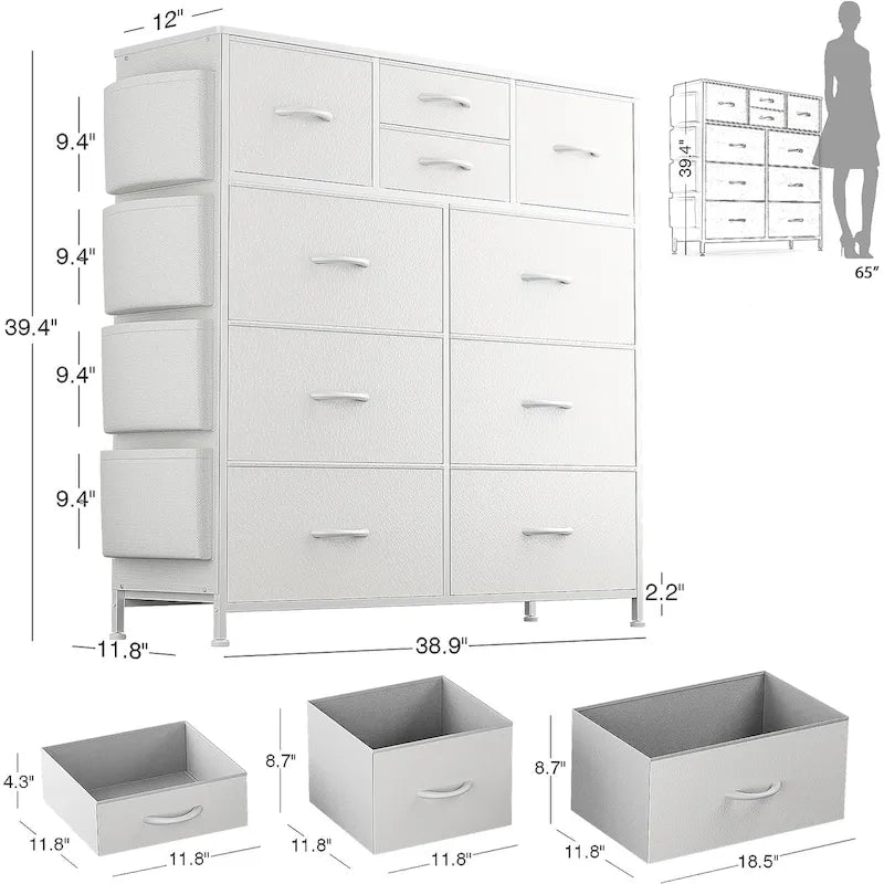 Comò a 10 cassetti, Armadio in Tessuto, Torre Contenitore Organizer per Camera da Letto
