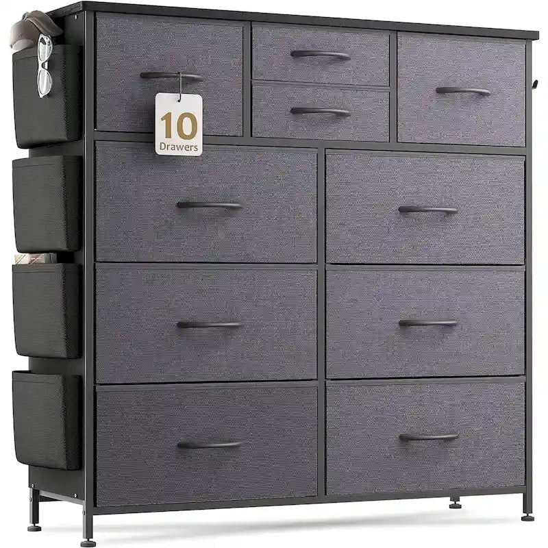 Comò a 10 cassetti, Armadio in Tessuto, Torre Contenitore Organizer per Camera da Letto