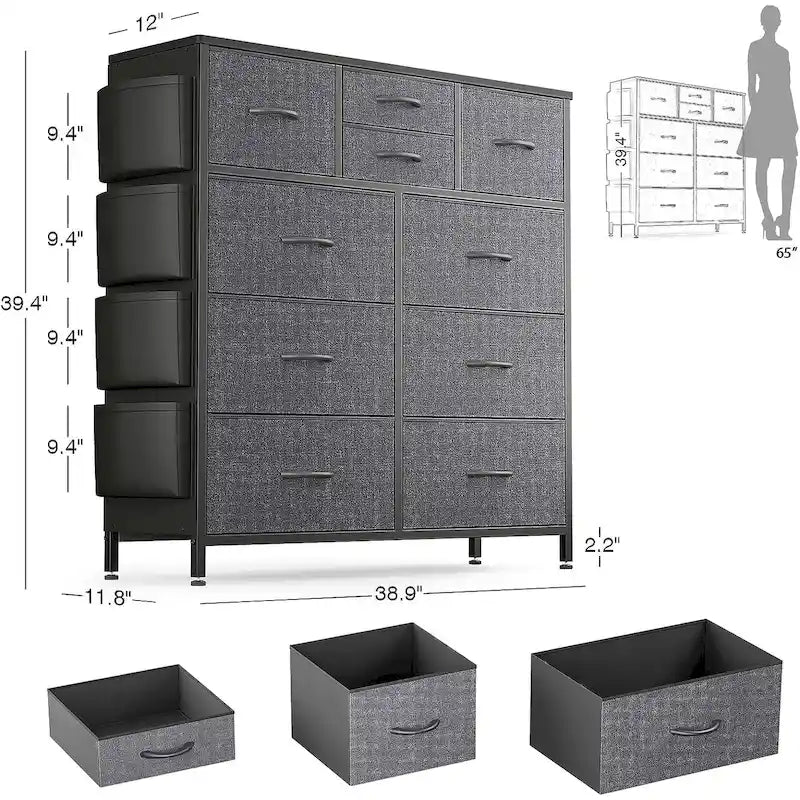 Comò a 10 cassetti, Armadio in Tessuto, Torre Contenitore Organizer per Camera da Letto