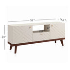 Mobile TV beige con cassetto per TV fino a 65 pollici con gambe in legno, design moderno di metà secolo
