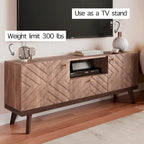 Mobile TV beige con cassetto per TV fino a 65 pollici con gambe in legno, design moderno di metà secolo