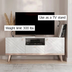 Mobile TV beige con cassetto per TV fino a 65 pollici con gambe in legno, design moderno di metà secolo