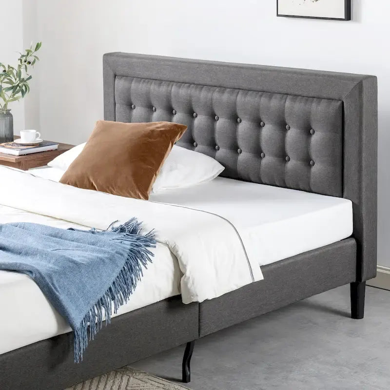 Struttura letto imbottita con bottoni trapuntati grigio scuro - California King