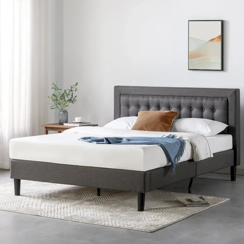 Struttura letto imbottita con bottoni trapuntati grigio scuro - California King
