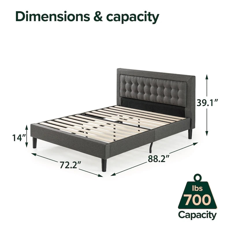 Struttura letto imbottita con bottoni trapuntati grigio scuro - California King