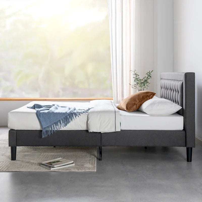 Struttura letto imbottita con bottoni trapuntati grigio scuro - California King