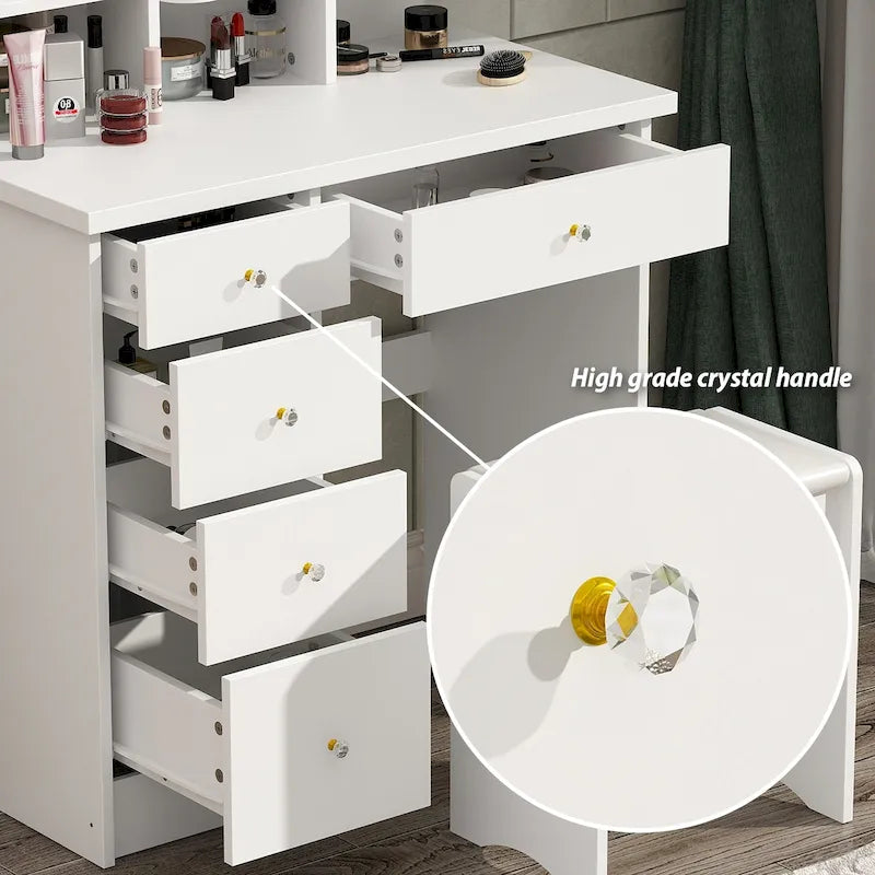 Tavolo da Trucco con Luci LED, Specchio e Sgabello