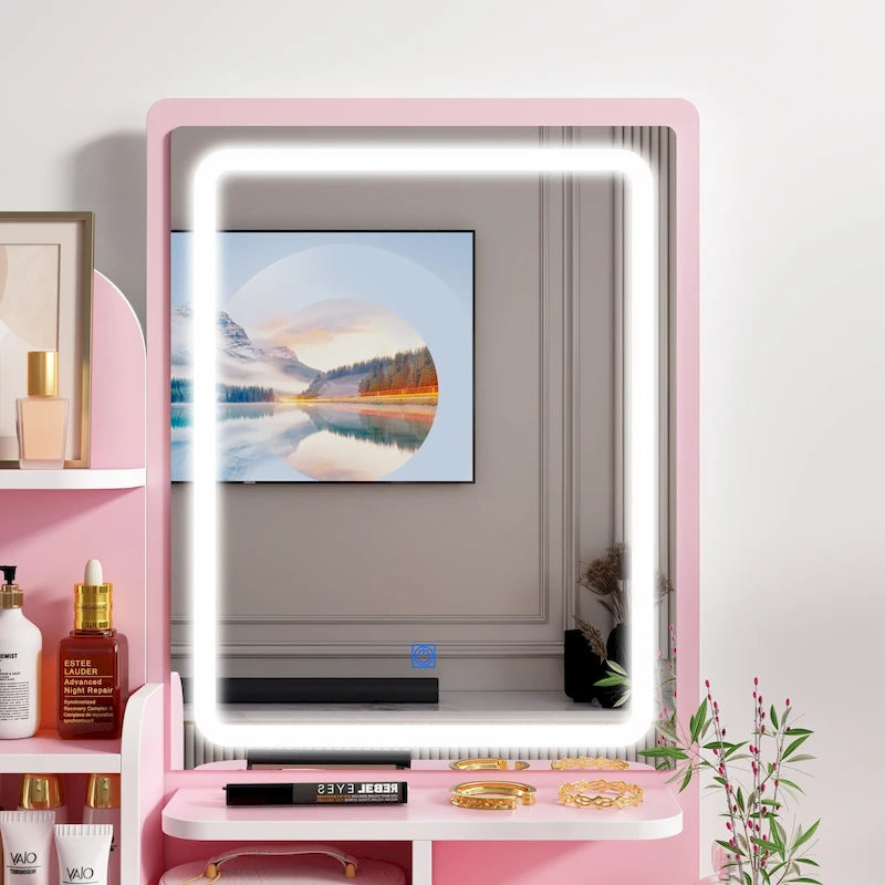 Tavolo da Trucco con Luci LED, Specchio e Sgabello