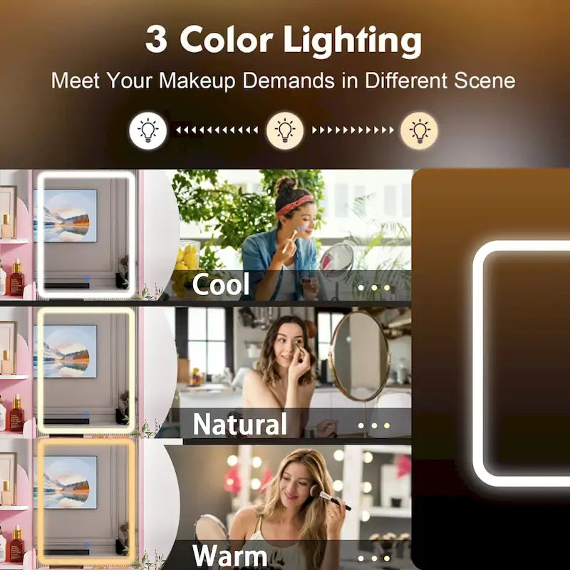 Tavolo da Trucco con Luci LED, Specchio e Sgabello