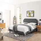  Tufted Upholstered Platform Bed Frame with Adjustable Height Headboard