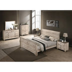 Imerland Contemporary White Wash Finish Bedroom Set with Sleigh Bed, Dresser, Mirror, Two Nightstands, Chest