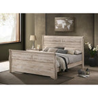 Imerland Contemporary White Wash Finish Bedroom Set with Sleigh Bed, Dresser, Mirror, Two Nightstands, Chest