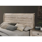 Imerland Contemporary White Wash Finish Bedroom Set with Sleigh Bed, Dresser, Mirror, Two Nightstands, Chest