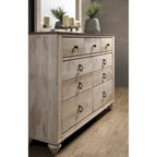 Imerland Contemporary White Wash Finish Bedroom Set with Sleigh Bed, Dresser, Mirror, Two Nightstands, Chest