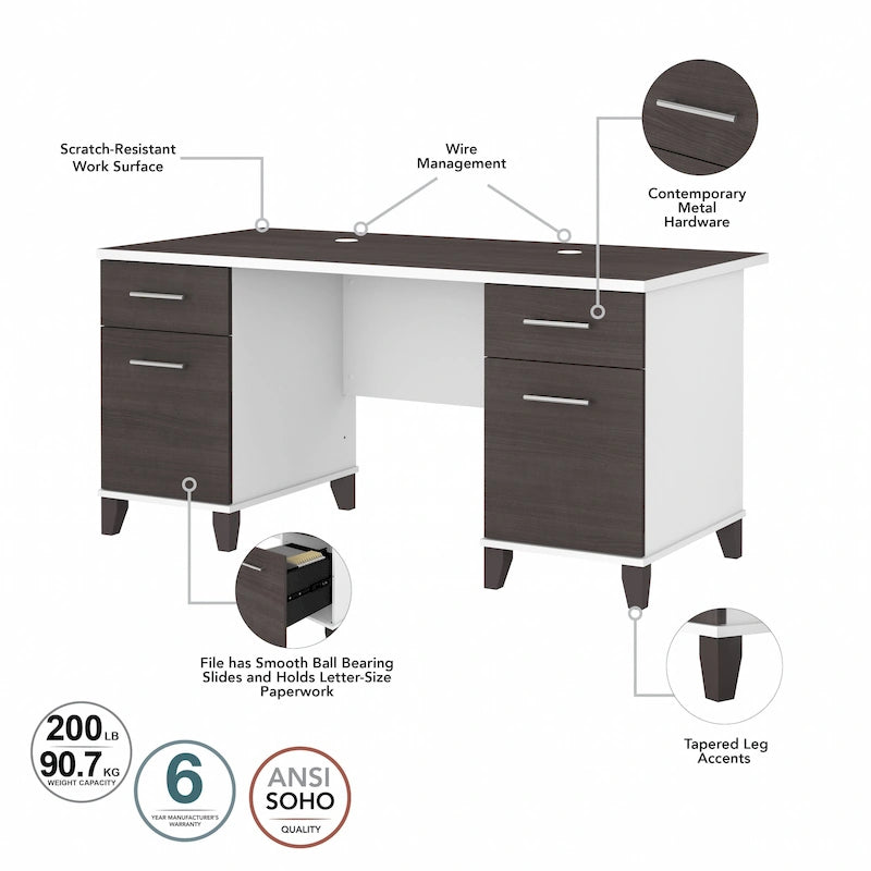 Scrivania da ufficio 60W con cassetti