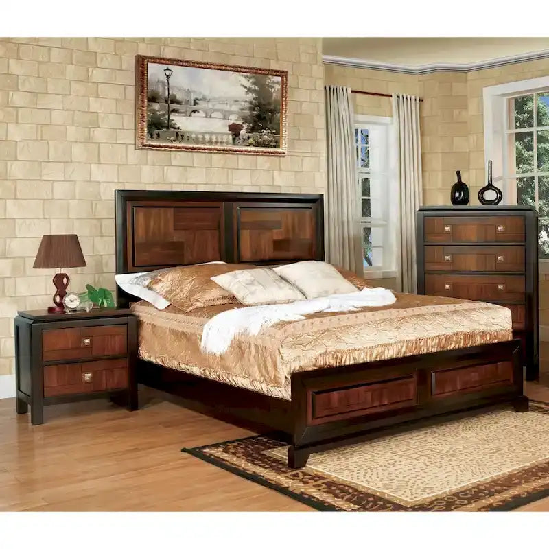  Sigh Rustic Walnut Solid Wood 3-piece Bedroom Set
