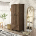 DH BASIC Rustic Distressed Walnut Double-doors Wardrobe Closet with 1-Drawer by 