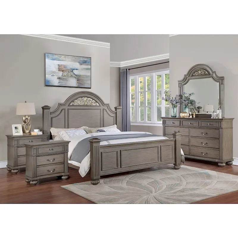 Vame Traditional Grey Wood 5-Piece Poster Bedroom Set by 