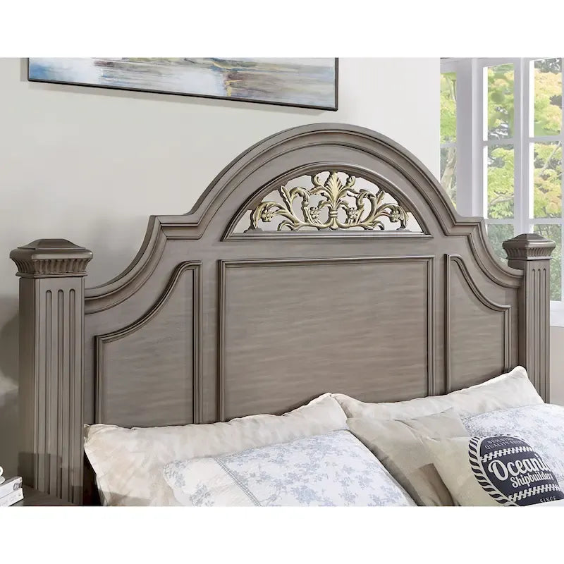 Vame Traditional Grey Wood 5-Piece Poster Bedroom Set by