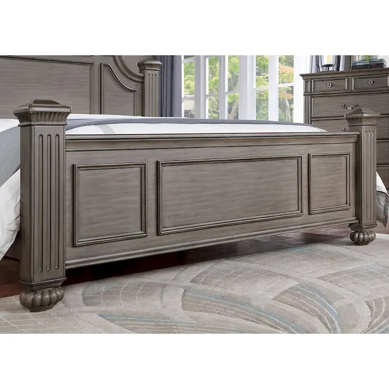 Vame Traditional Grey Wood 5-Piece Poster Bedroom Set by