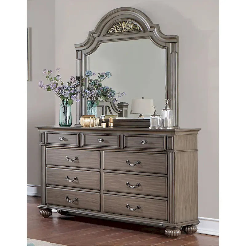 Vame Traditional Grey Wood 5-Piece Poster Bedroom Set by