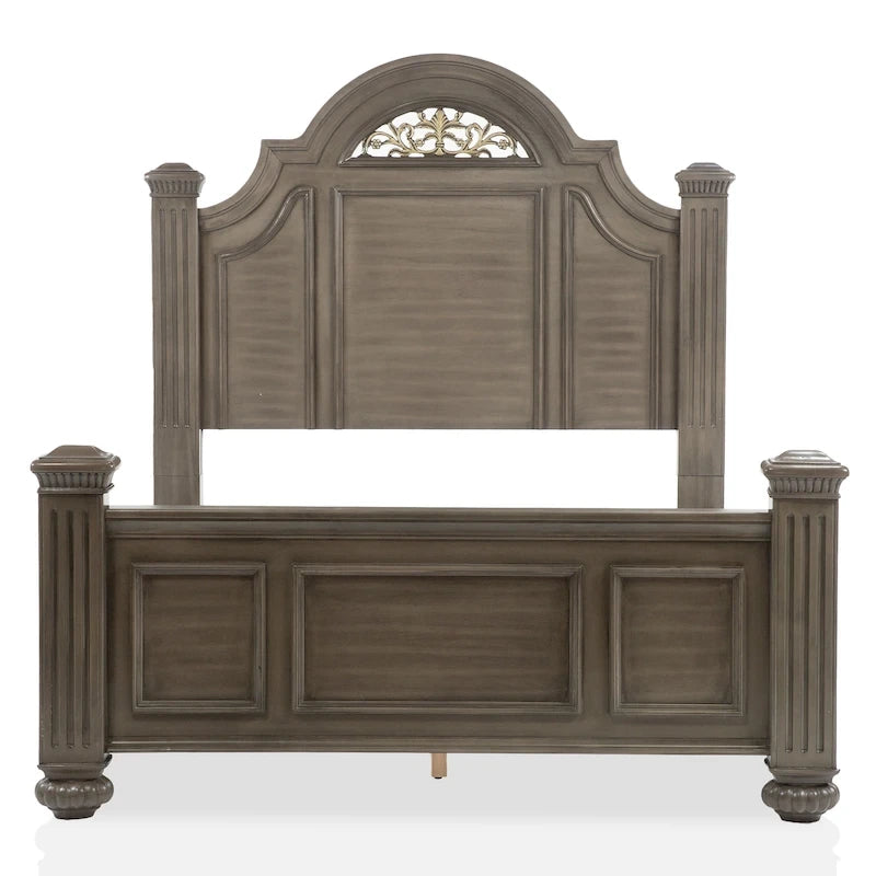 Vame Traditional Grey Wood 5-Piece Poster Bedroom Set by