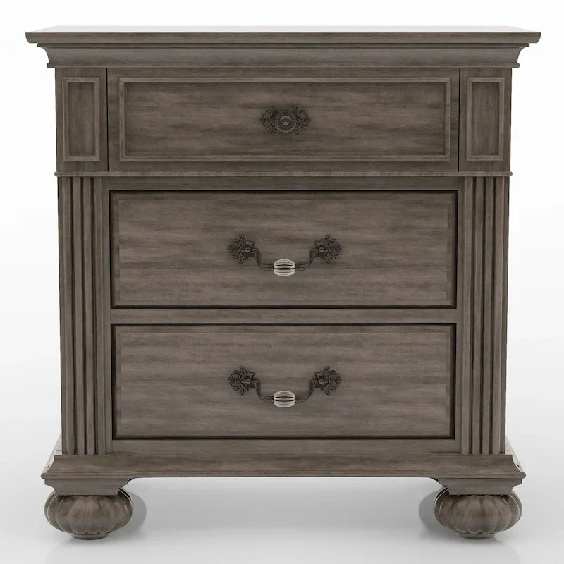Vame Traditional Grey Wood 5-Piece Poster Bedroom Set by