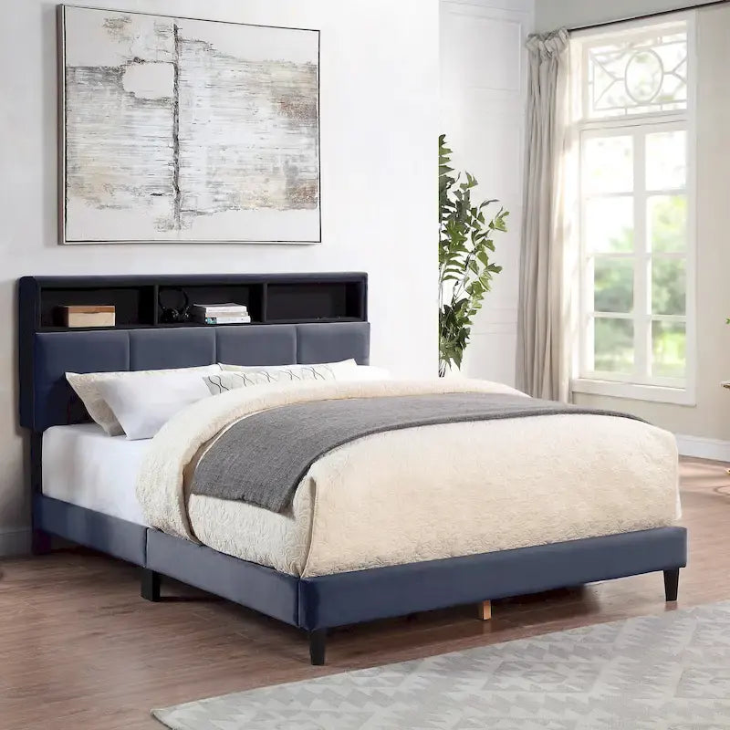 Rosdale Grey Upholstered Storage Bed w/ USBs by 