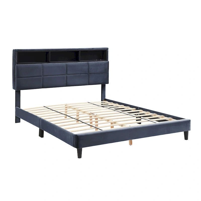 Letto contenitore Rosdale grigio imbottito con porte USB