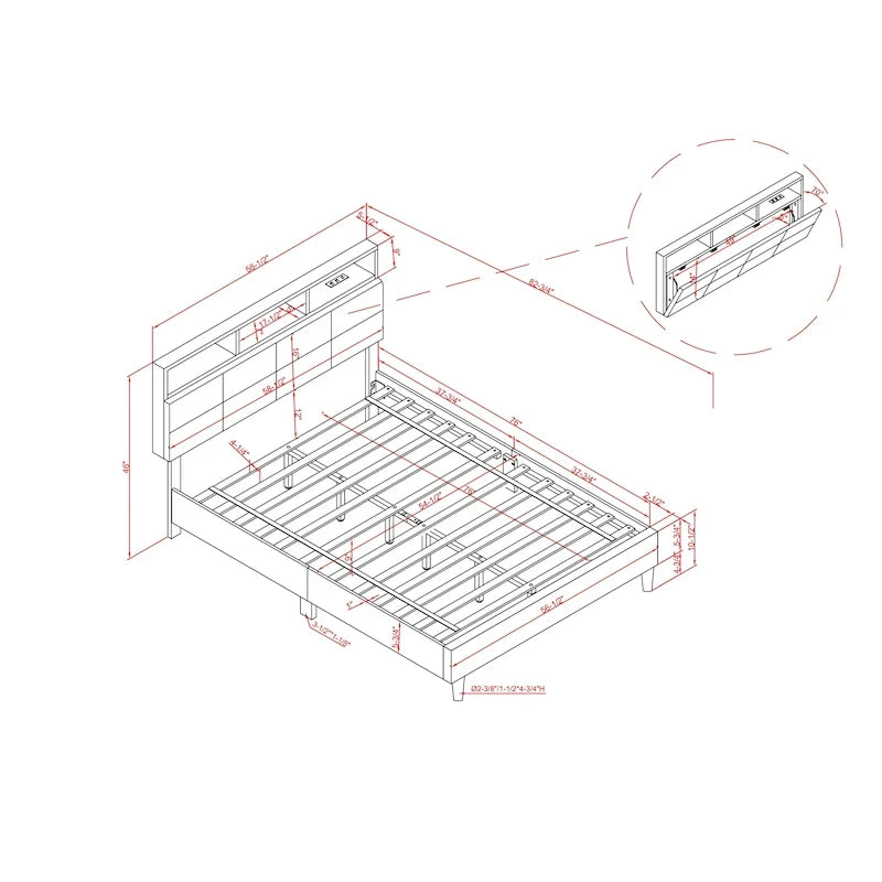 Letto contenitore Rosdale grigio imbottito con porte USB