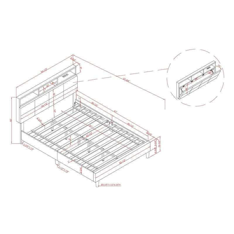 Letto contenitore Rosdale grigio imbottito con porte USB