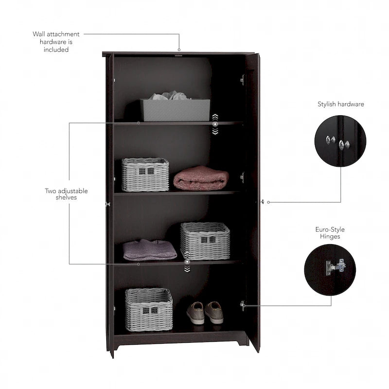 Armadio alto in rovere espresso con ante - 31.38L x 16.30W x 61.14H