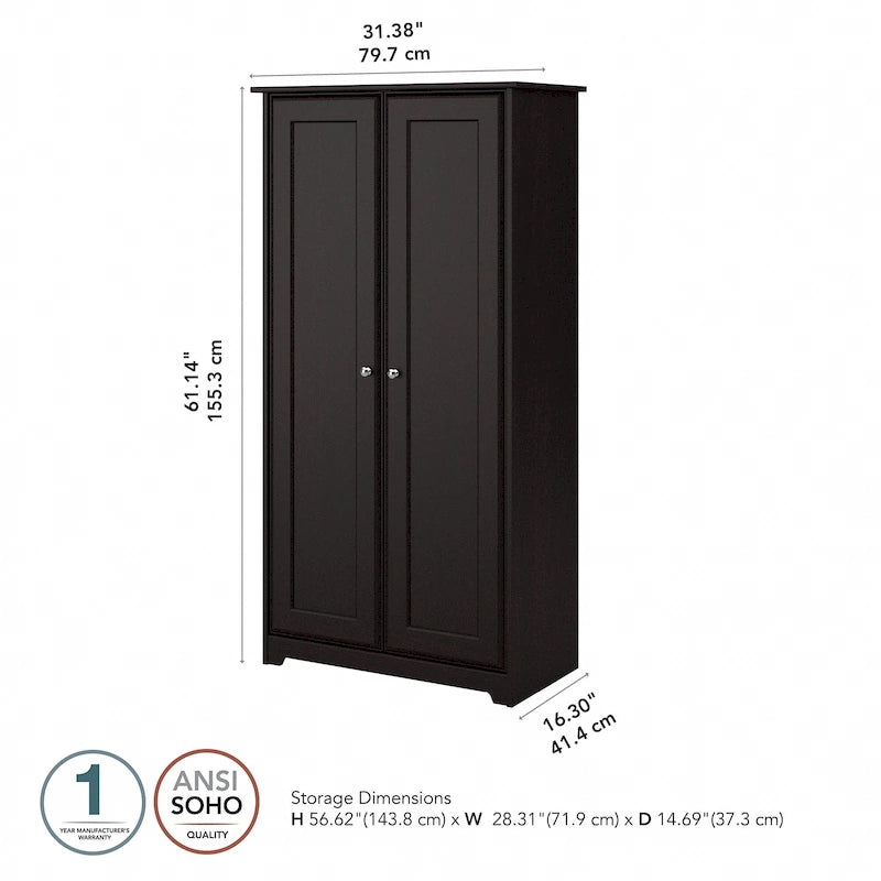 Armadio alto in rovere espresso con ante - 31.38L x 16.30W x 61.14H
