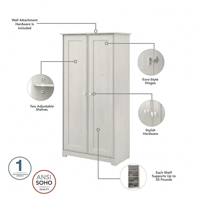 Armadio alto in rovere espresso con ante - 31.38L x 16.30W x 61.14H