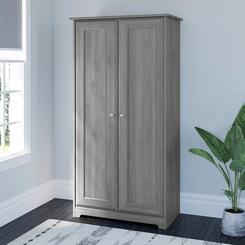 Armadio alto in rovere espresso con ante - 31.38L x 16.30W x 61.14H