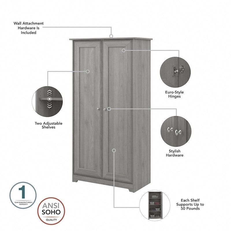 Armadio alto in rovere espresso con ante - 31.38L x 16.30W x 61.14H