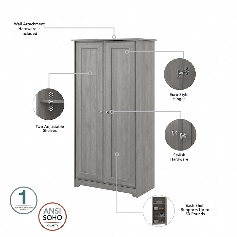 Armadio alto in rovere espresso con ante - 31.38L x 16.30W x 61.14H